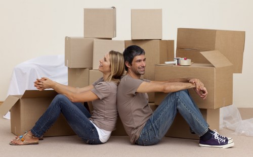 Organized storage container with furniture and boxes inside